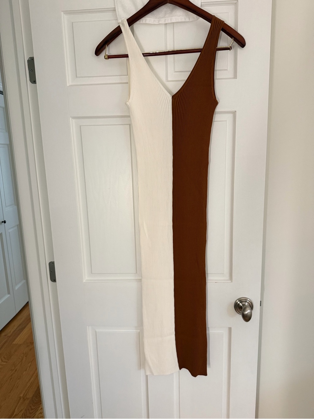 STAUD Ribbed Colorblock Midi Dress in Cream and Brown excellent condition size m